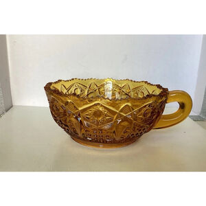 L.E Smith Vintage Quintec Amber Handled Heritage Hobstar Nappy Bowl